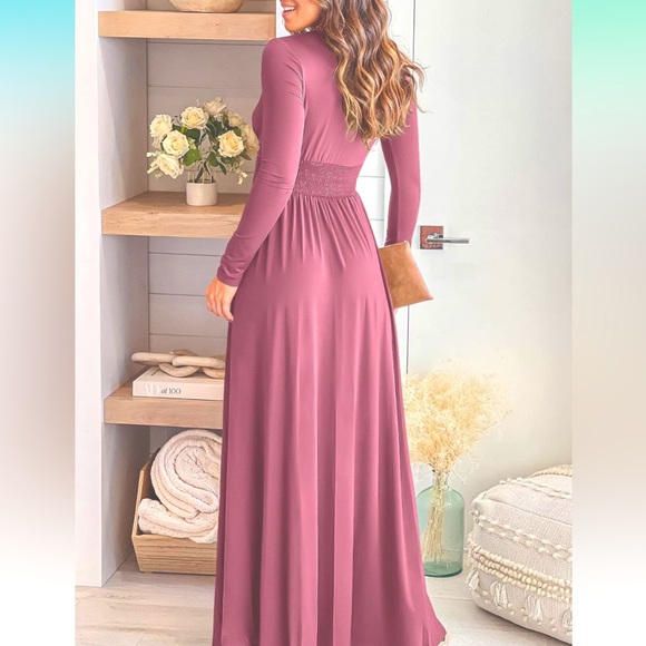 ANRABESS Small Women's Deep VNeck Long Dresses Pleated High Waist Slit MaxiDress - Picture 2 of 12